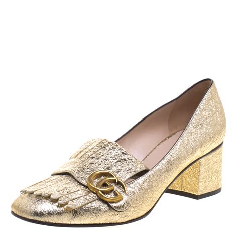 gucci gold marmont pumps|Gucci suede mid heel pump.